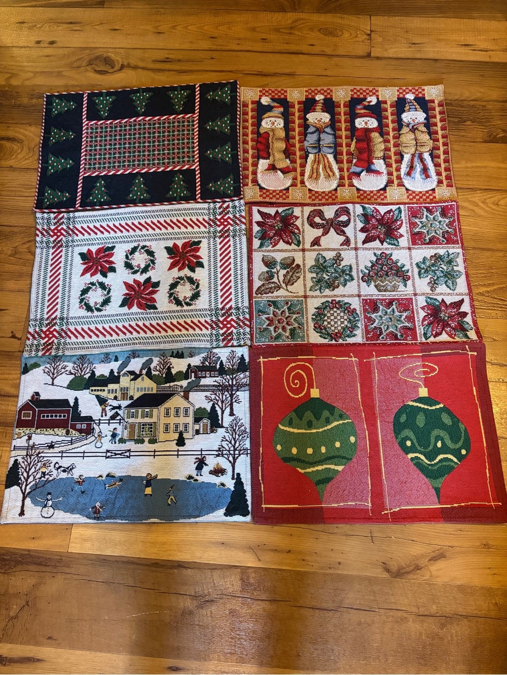 Christmas Holiday Decorative Placemat Set Of Six Mixed Patterns